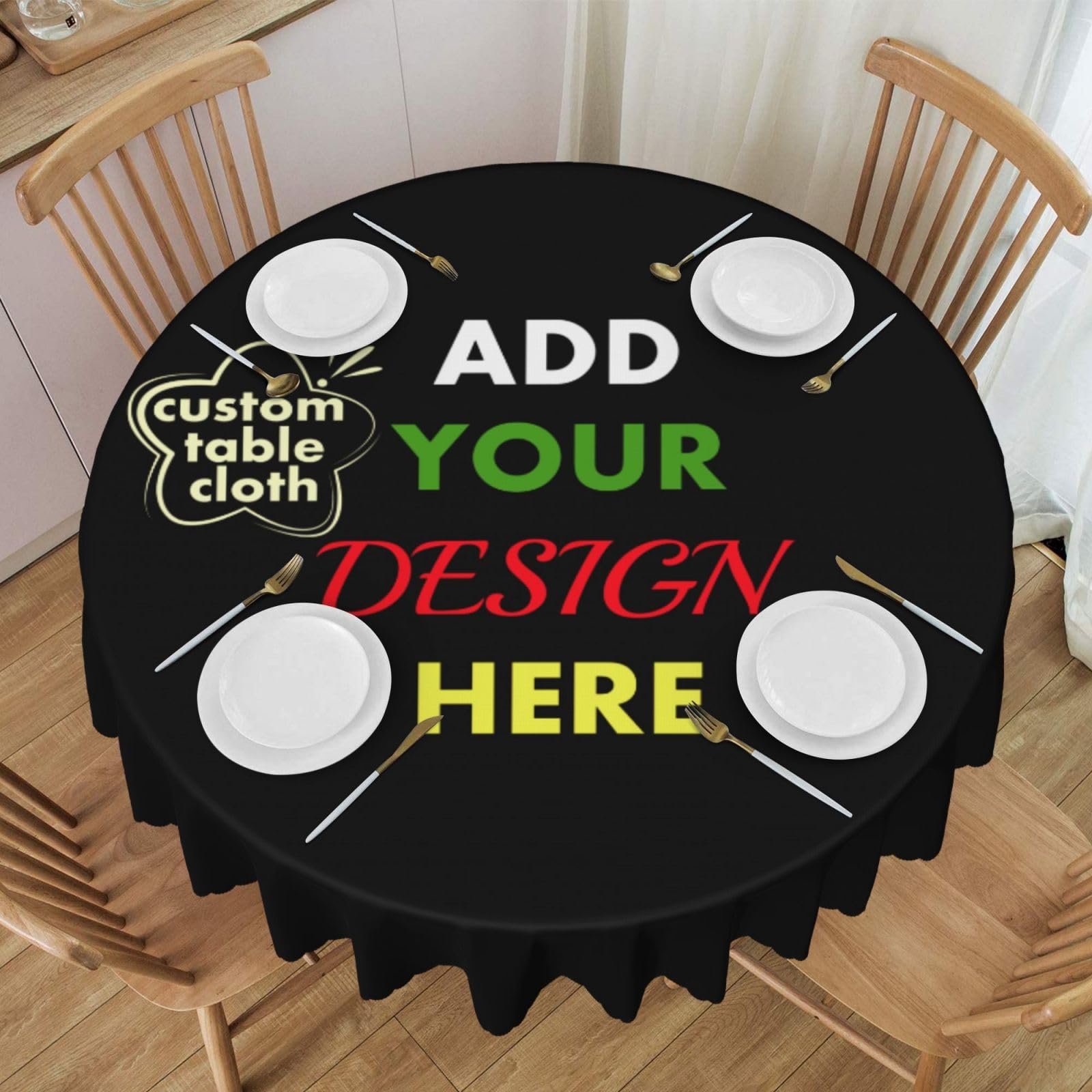 Melbrakin Round Style 2 Personalised Table Cloth Custom Round Tablecloth Washable Table Cover For Party Kitchen Dinner Picnic Camping Tabletop Decor Waterproof Table Cloth 60 Inch