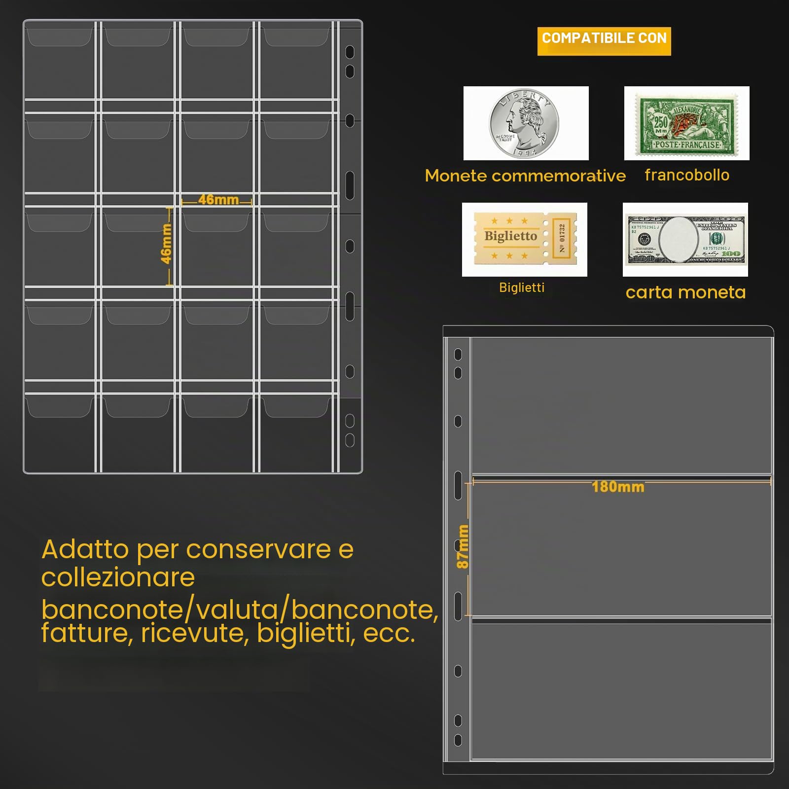 Raccoglitore di monete per collezionisti, album da collezione con 200 tasche e 30 custodie per banconote, custodia per raccolta di valute (200 monete + 30 raccoglitori di carta)