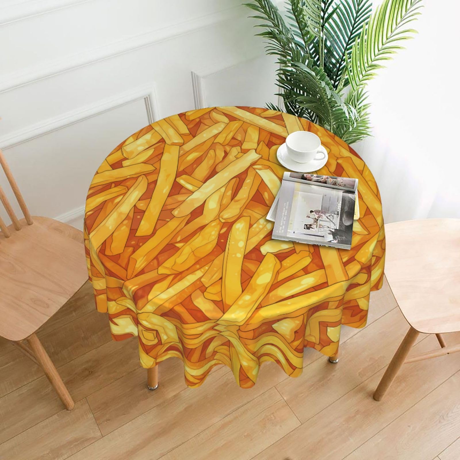HLBSDM Fries Printed Practical Round Tablecloth, Durable, Suitable for Home, Restaurant, Hotel, Gathering, and Decorative Table Covers
