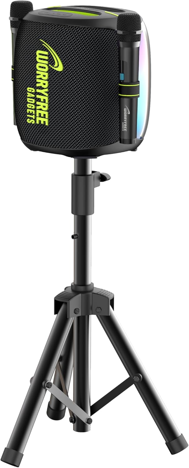 100W Portable Bluetooth Speaker with RGB Lights Two Wireless Mics & Tripod Stand IPX6 Waterproof TWS/TF Card/USB Input Wireless Speaker for Karaoke Nights, Outdoor Indoor Parties (Black)