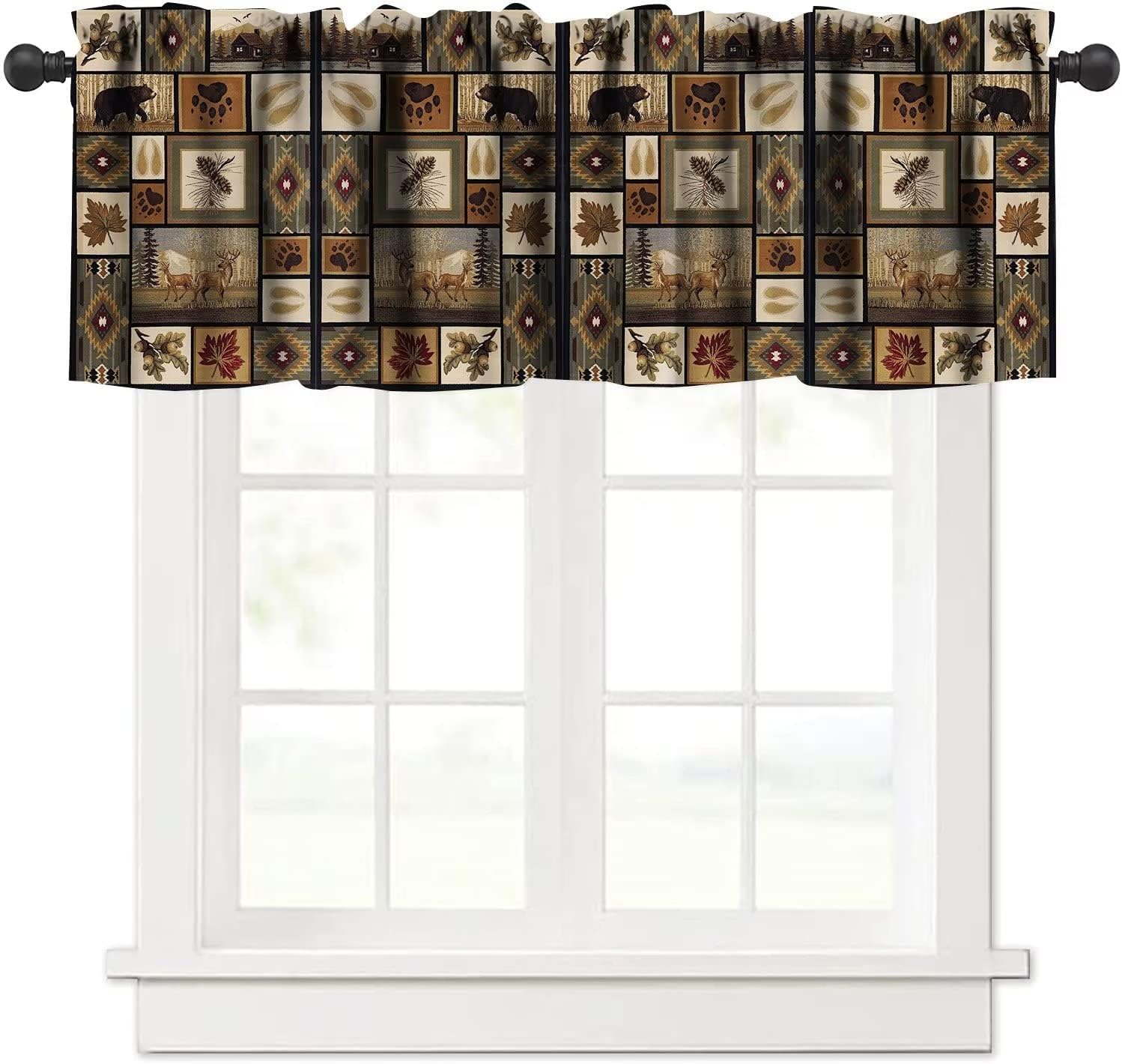 Amazon.com: Retro Cabin Kitchen Curtain Tiers and Valance Curtain Sets Vintage Cottages Animal ...