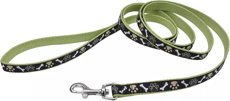 Coastal Pet Ribbon Dog Leash - Contemporary Stylish Look - Durable Fade-Resistant Nylon Material - Perfect for Dogs Brown Paws and Bones, 5/8" x 06