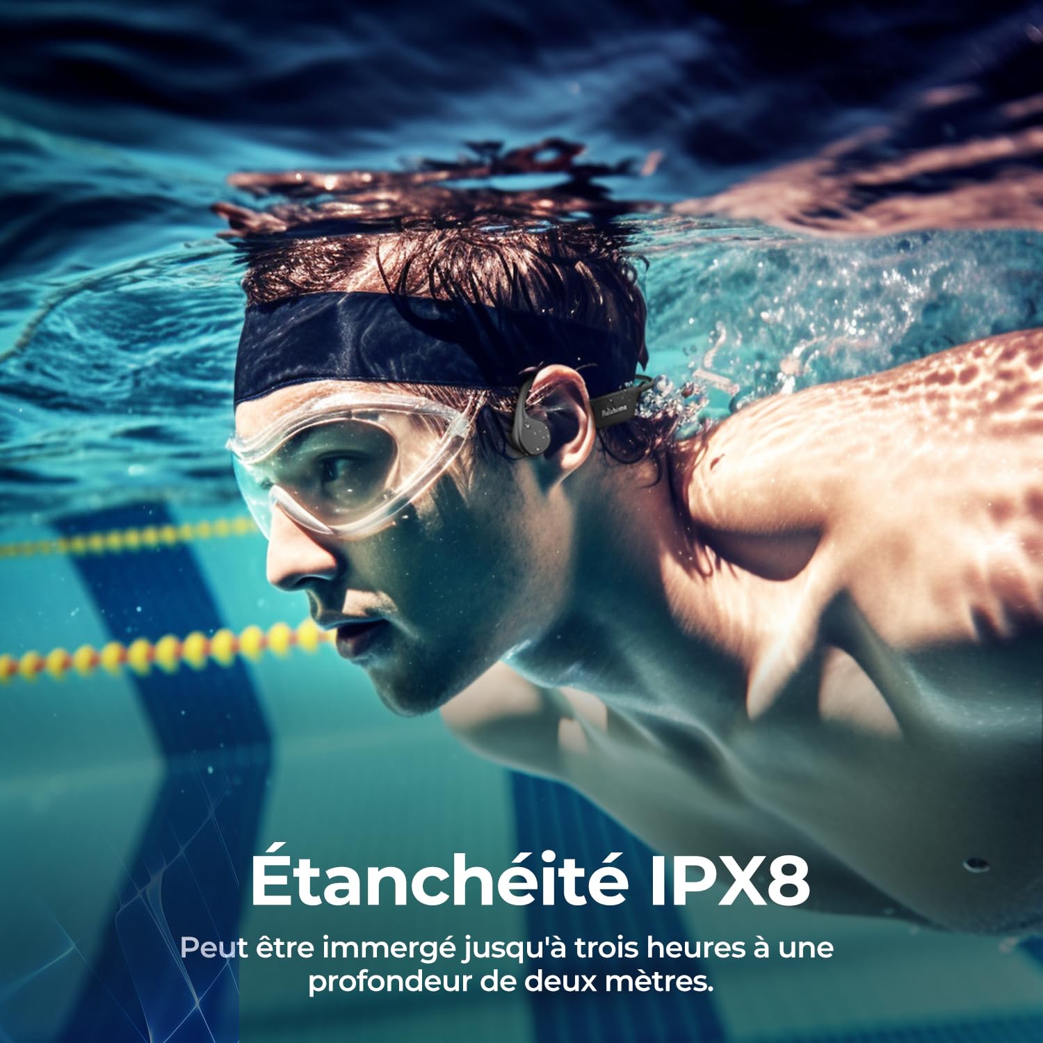 Casque Conduction Osseuse, Écouteur Natation À Bluetooth 5.4, mémoire 32 Go intégrée, Lecteur MP3 Étanche IPX8, 10 Heures de Jeu, Ecouteur Natation sans Fil, Casque Sport pour la Natation