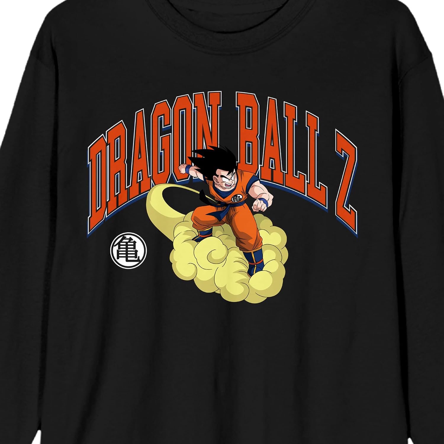 Dragon Ball Z Goku Riding Cloud Crew Neck Long Sleeve Mineral Wash Black Adult Tee