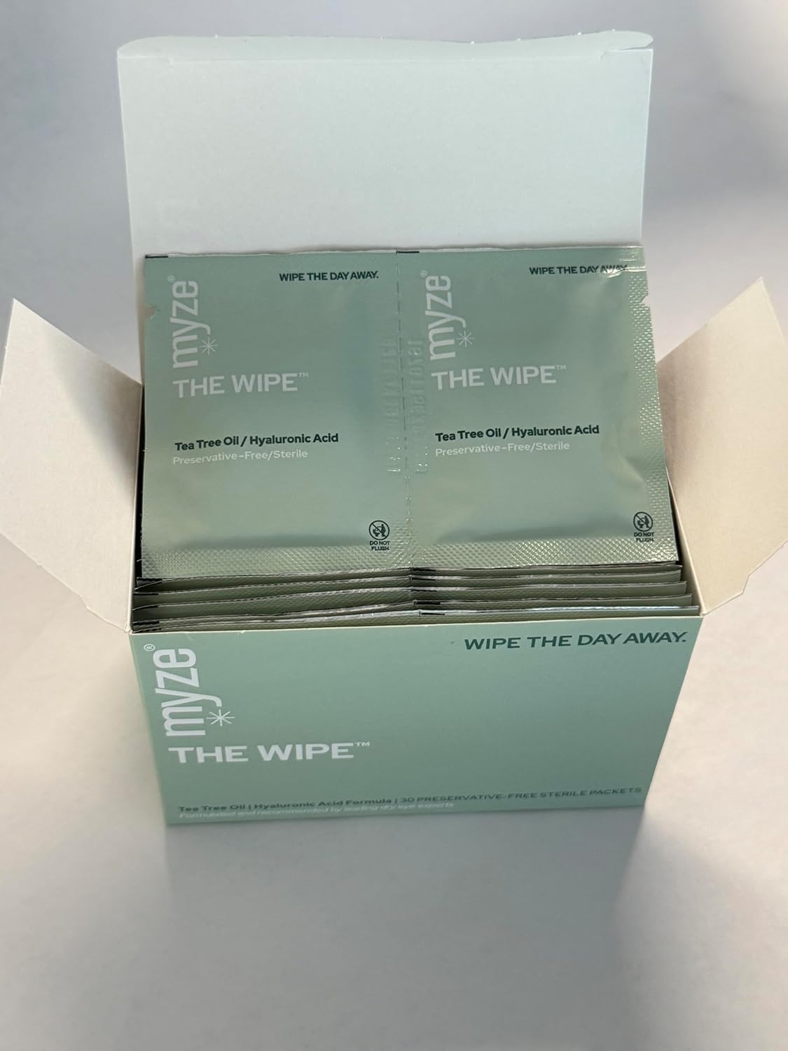 The Wipe™ from myze | Preservative Free Tea Tree Oil & Hyaluronic Acid Eyelid Wipes for Daily Relief | 30ct Sterile Lid Cleaning Wipes