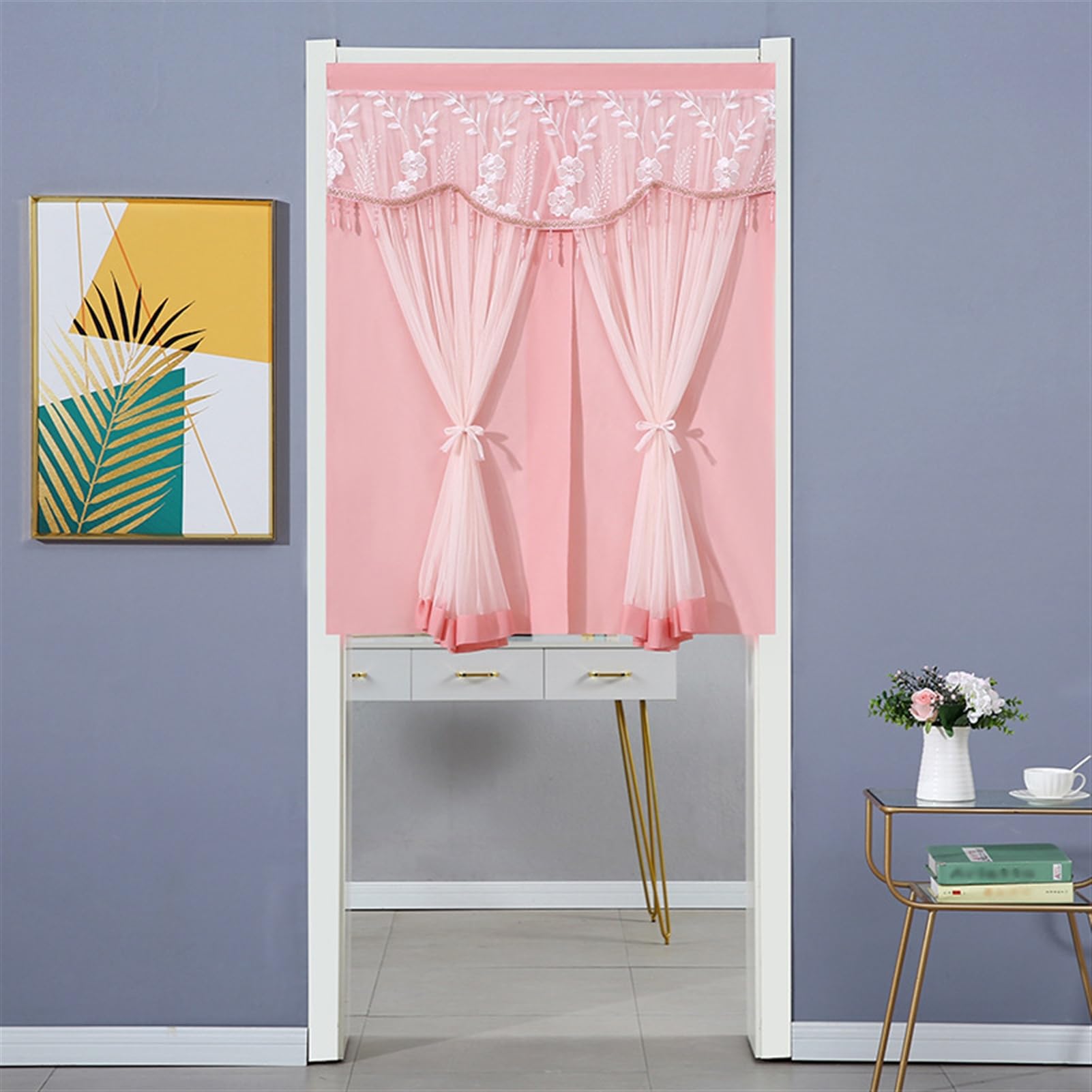 Draperies autocollant isolation contre le froid rideau de porte thermique rose floral