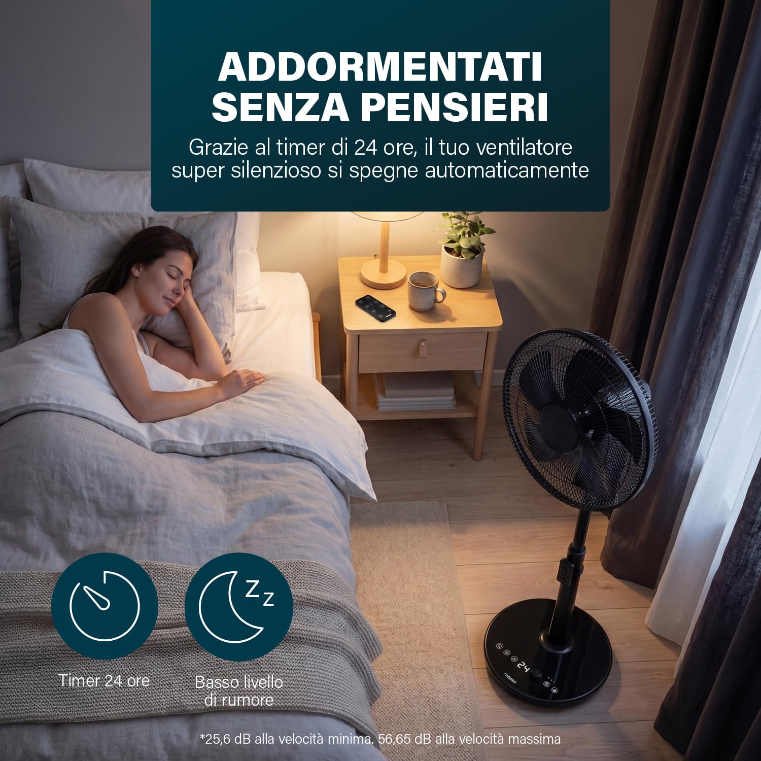 Princess Ventilatore a piantana - Design elegante - 30 W - Potente, Silenzioso, Basso consumo - Diametro: 40 cm - Oscillante - 24 velocità - 354860