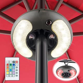 LUXSWAY Patio Umbrella Lights Battery Operated,12 Color Changing Outdoor Hanging Umbrella Light for Pole with Infrared Remote,18 LEDs Warm White,4 Lighting Modes,4 Timer Setting for Camping,Tents