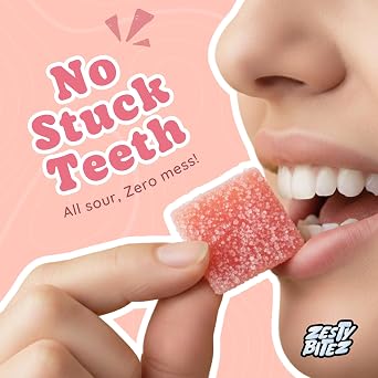 Zesty Bitez Sour Candy Strips Bites Sour Belts with Intense Tangy Fruity Flavor, Pink Lemonade (1 Pack)