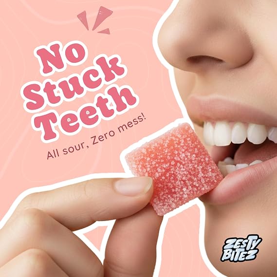 Zesty Bitez Sour Candy Strips Bites Sour Belts with Intense Tangy Fruity Flavor, Pink Lemonade (1 Pack)