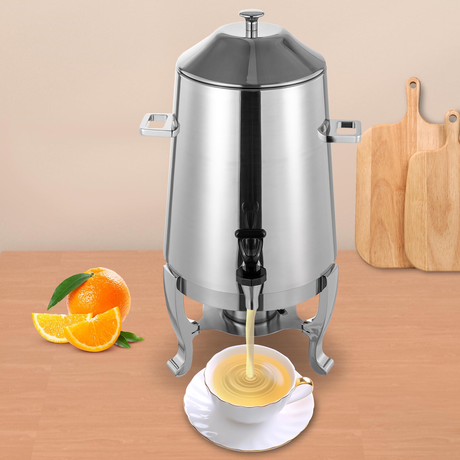 13L Hot Beverage Dispenser, Stainless Steel Coffee Urn Chafer With Faucet & Fuel Tray, Hot Drink Dispenser For Parties Buffet Commercial Use, Silver