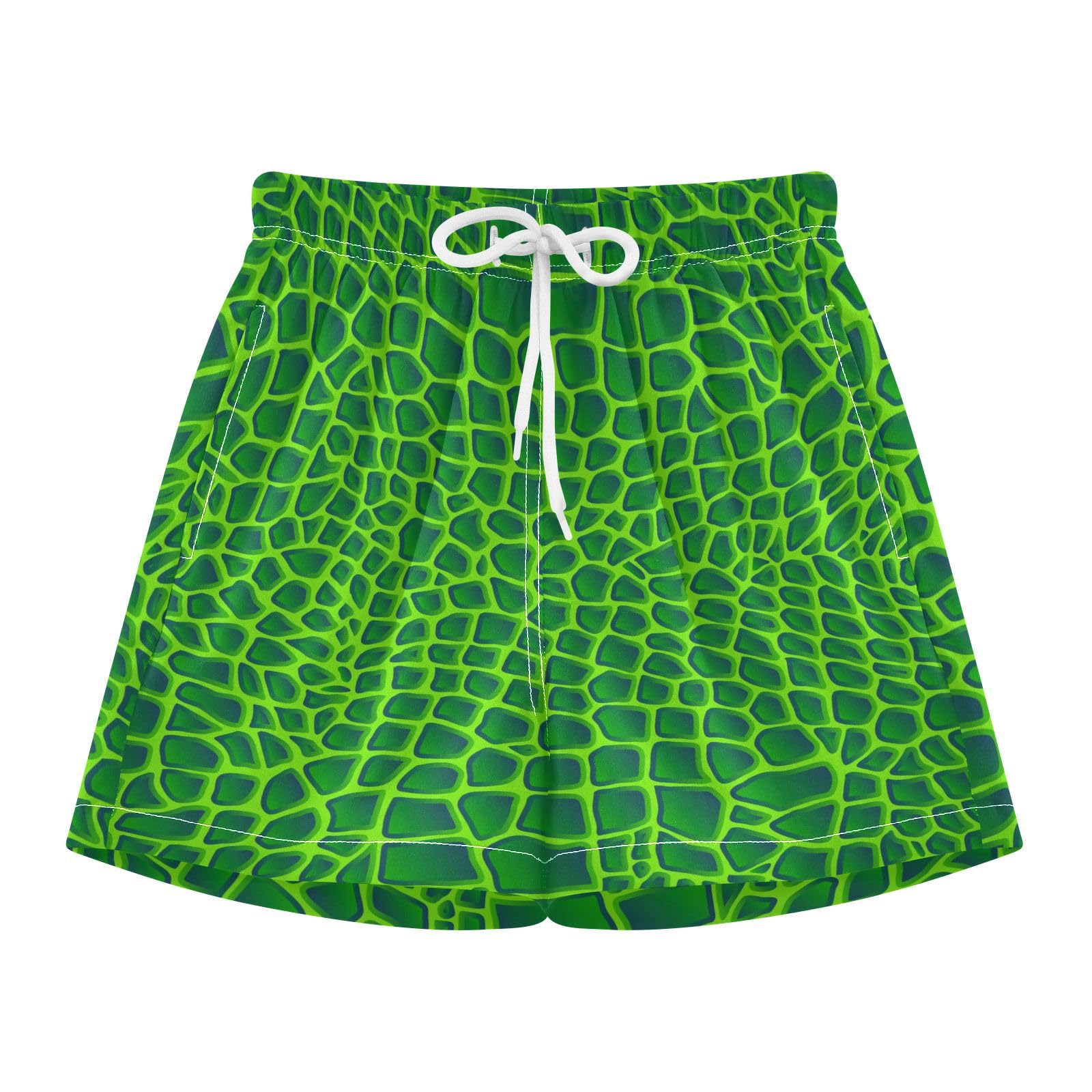 Aflyko Animal Print Boys' Board Shorts Alligator Skin Green Girls Swim Trunks Beach Bathing Suit 4-13T