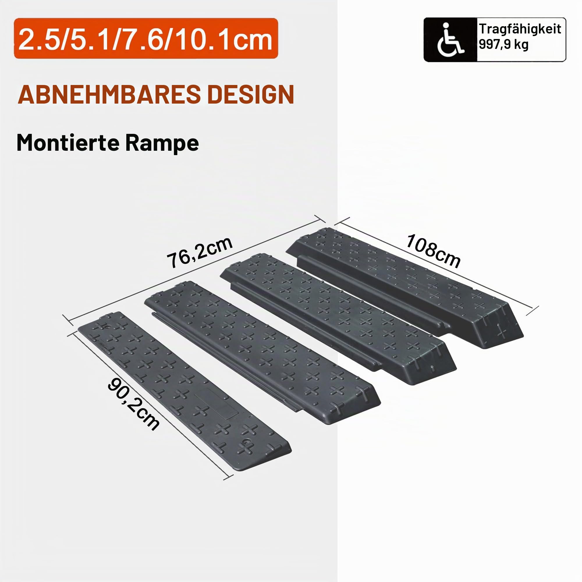 Schwellenrampe, modulare Rampe, tragbar, für Rollstühle, Roller und Fußgänger