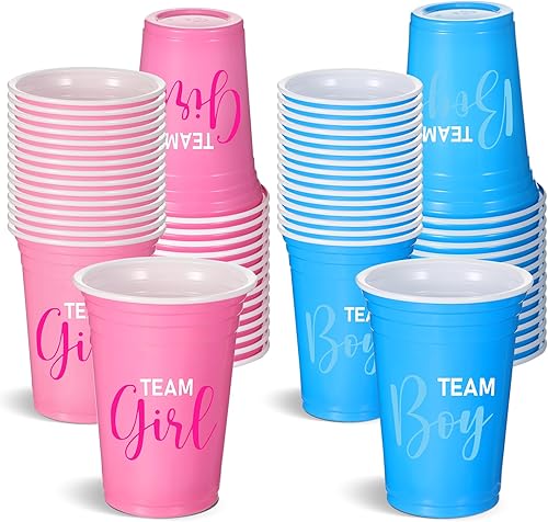 Miniatura 1 de Norme 60 vasos de plástico de revelación de género de 12 onzas con equipo y chica, vasos desechables de polipropileno para baby shower, vasos de