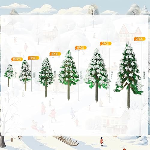 Miniatura 2 de Skylety 35 piezas de mini árboles modelo de pino de nieve de 1.97 a 5.9 pulgadas, 6 tamaños, mini árboles de escarcha de nieve de sisal para