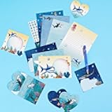 WERNNSAI 69 PCS Stationery Letter and Envelopes, Shark Kids Stationery Set, Letter Writing Paper and Envelope Set Christmas Birthday Gifts for Boys with Greeting Cards Stickers Ballpoint Pen