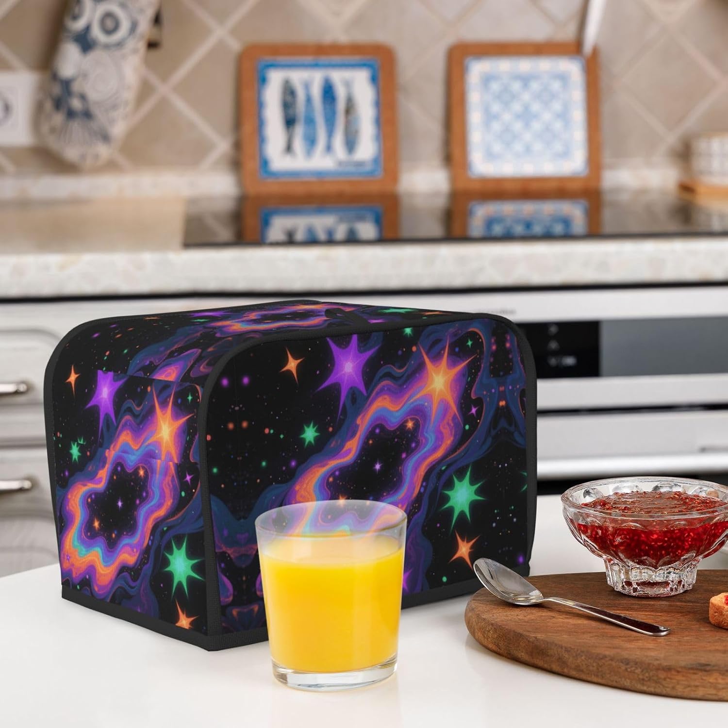 Rainbow Universe Toaster Cover 2 Slice, Waterproof Bread Machine Covers with Pockets Universal Size Kitchen Small Appliance Cover with Handle, Dust and Fingerprint Protection