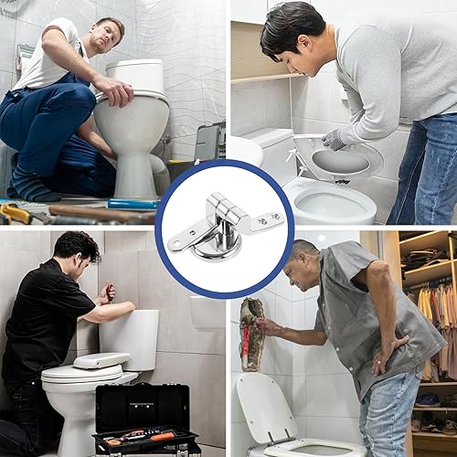 Miniatura 9 de POPETPOP Reemplazo de bisagras de asiento de inodoro: Bisagra de tapa de inodoro de metal con tapa de inodoro con tornillo, bisagras de asiento de