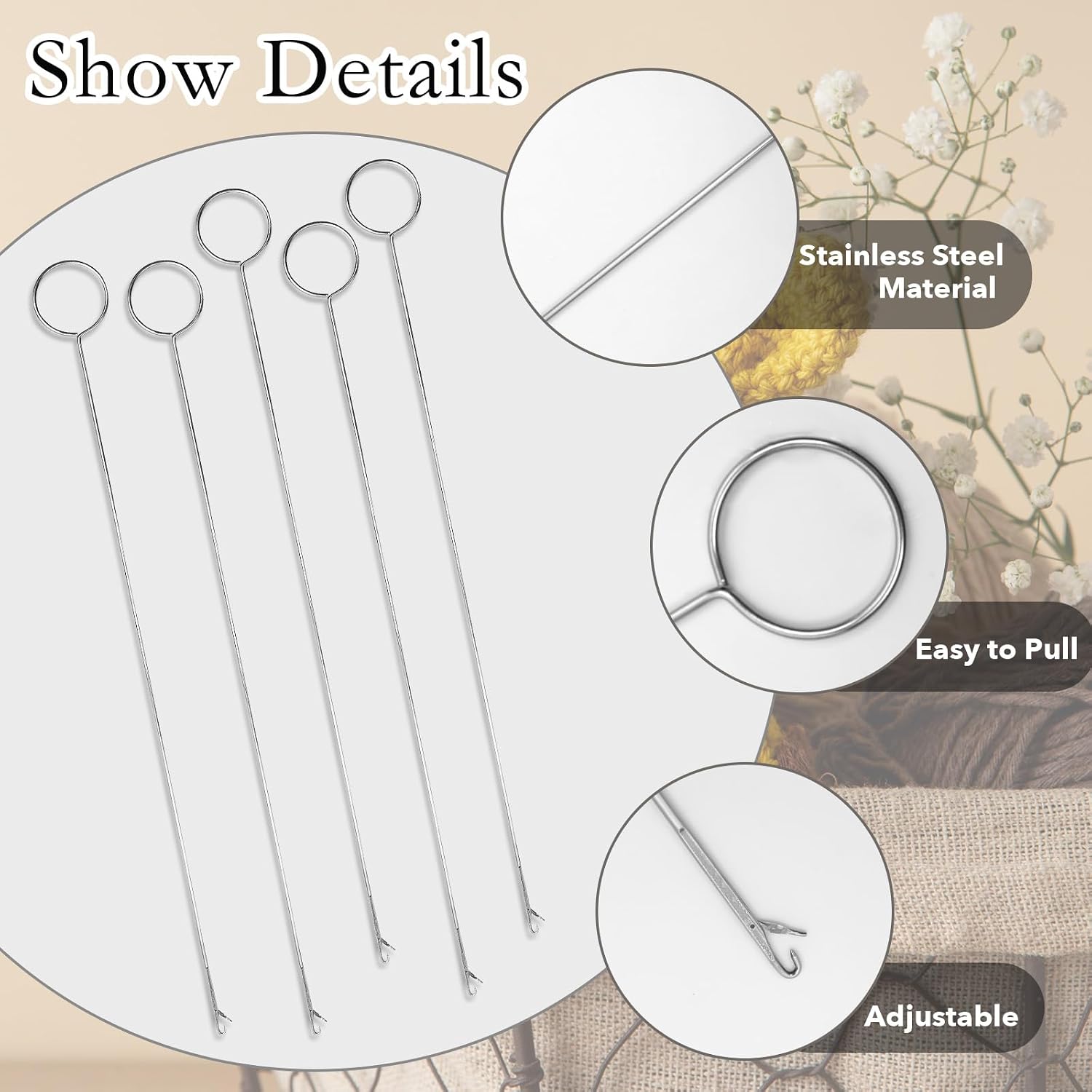 Haikole 10 pcs Professional Loop Turner Kit - 10.4 Inch Stainless Steel Sewing Hook Tool with Latch Hook for Fabric Tubes, Belts & DIY Crafts | Effortless Tube Turning & Time Saving (Silver 10pcs)