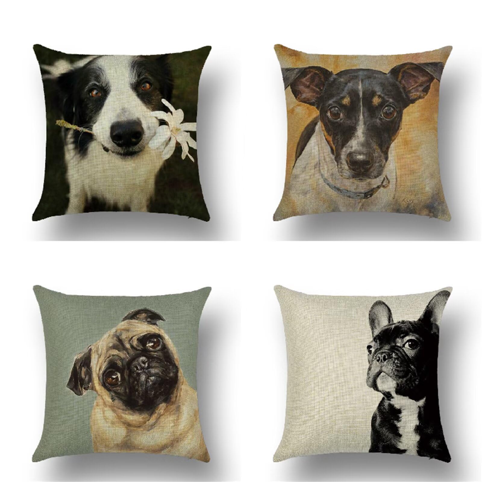 Fundas Cojines 50x50cm, 4 Piezas Animal Perro Fundas Cojines Sofa Decoracion, Plaza Doble Cara Suave Funda Cojines Decorativos para Sala Sofá Estar Dormitorio Regalo, con Cremallera Oculta R-772
