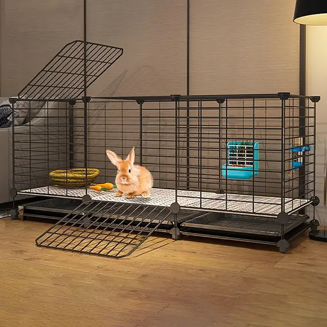 Jaula Grande para Conejos Interior con Bandeja y Alfombrillas, Negro/Blanco