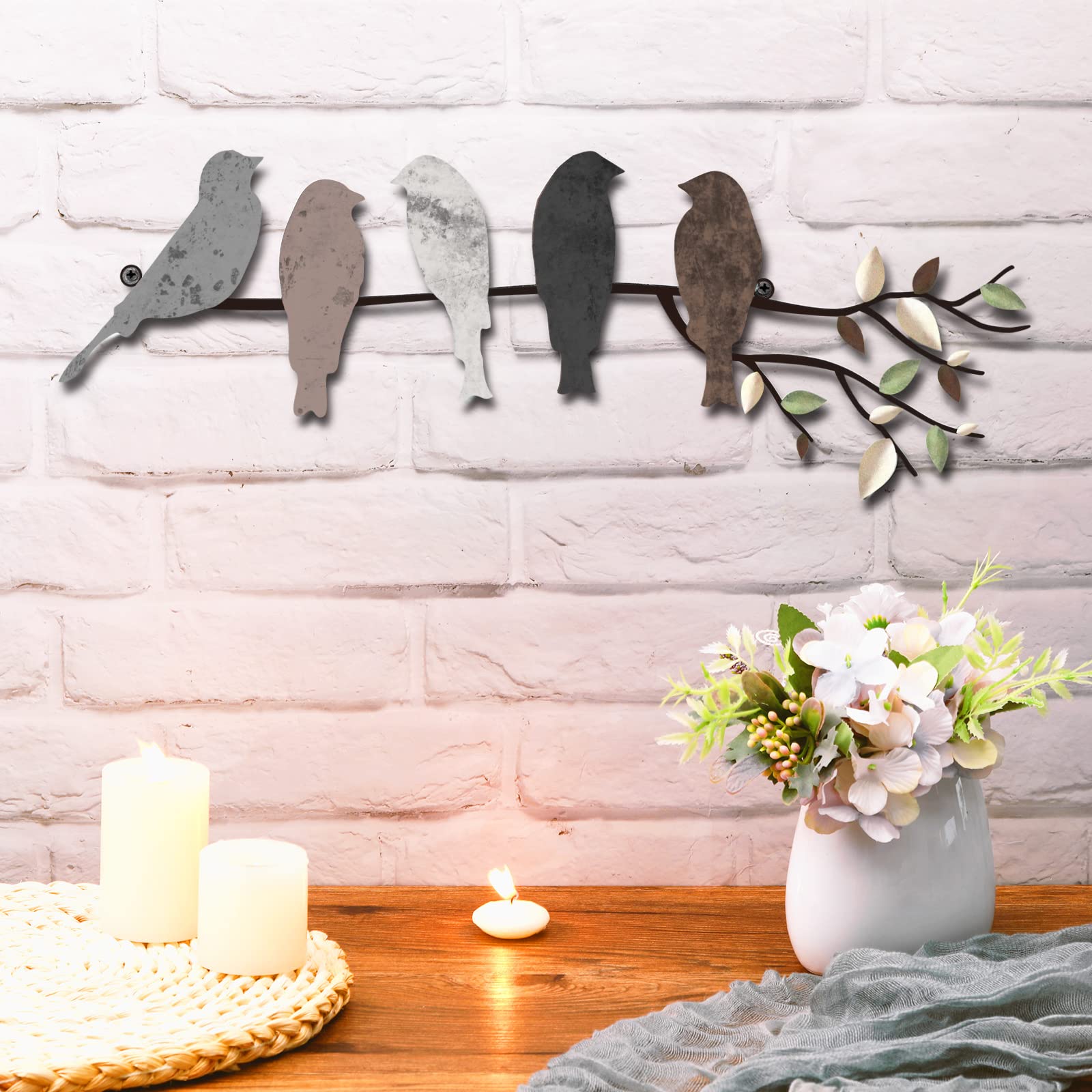 COLOR VALLEY ART Metall Wanddekoration 'Vögel Auf Dem Ast' – 30x27 Cm, Naturdesign Für Wohnzimmer & Garten