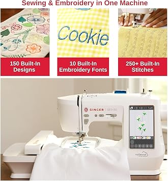 SINGER SE9180 Sewing & Embroidery Machine | 250 Built-in Stitches, 150 Embroidery Designs, 10 Fonts, 1-Step Buttonhole, 7 Touchscreen, Automatic Needle Threader & WiFi Connectivity