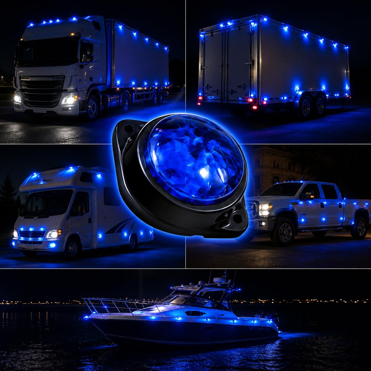 Lot de 10 feux de position latéraux arrière à LED bleues pour camions, remorques, marqueurs de cabine, marqueurs de camping-car, lumière LED marine pour bateaux, feu arrière, feu stop, 12 V