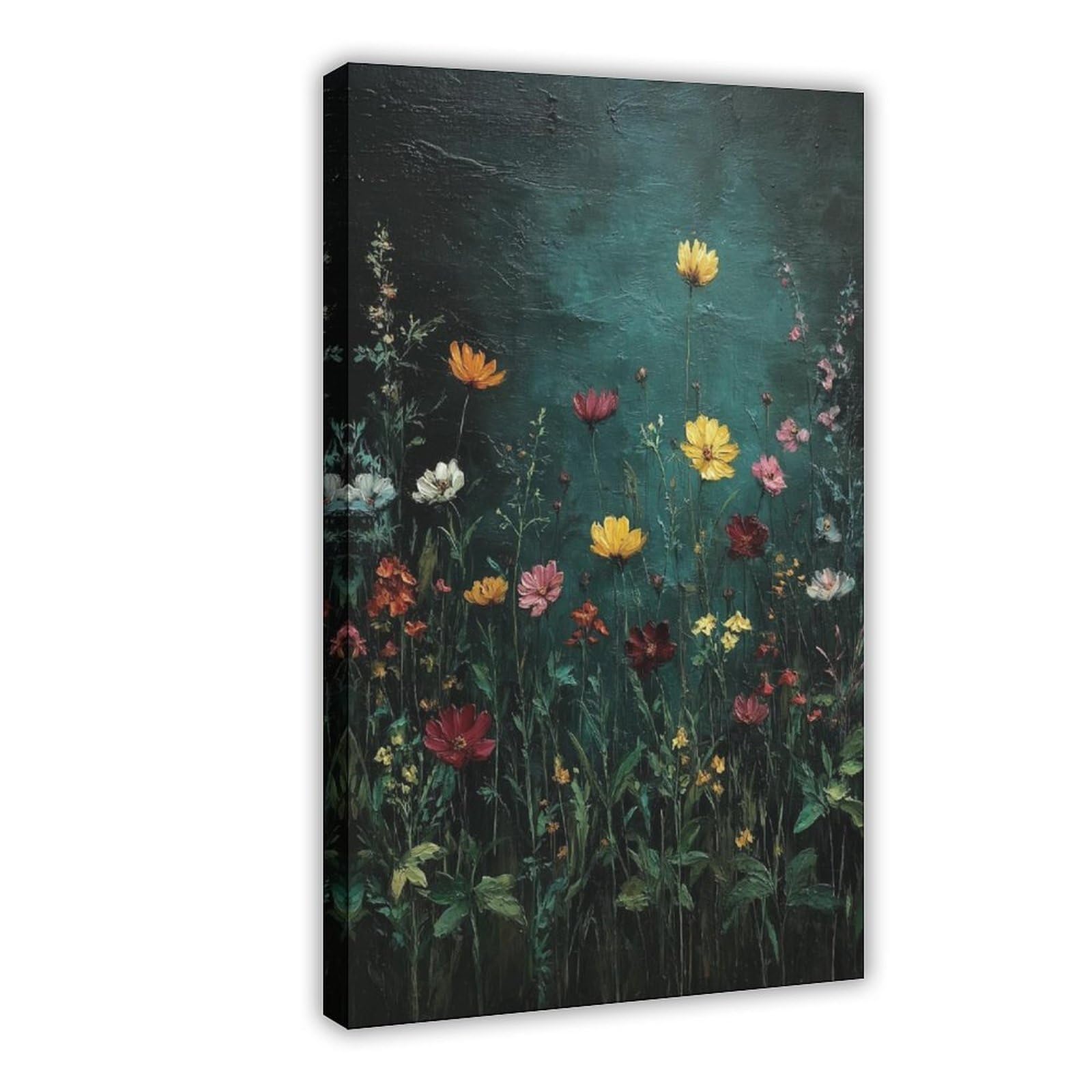Bareronor Frame Dark Wildflower Field Canvas Poster Bedroom Decor Landscape Office Room Decor Gift 24" L X 36" W