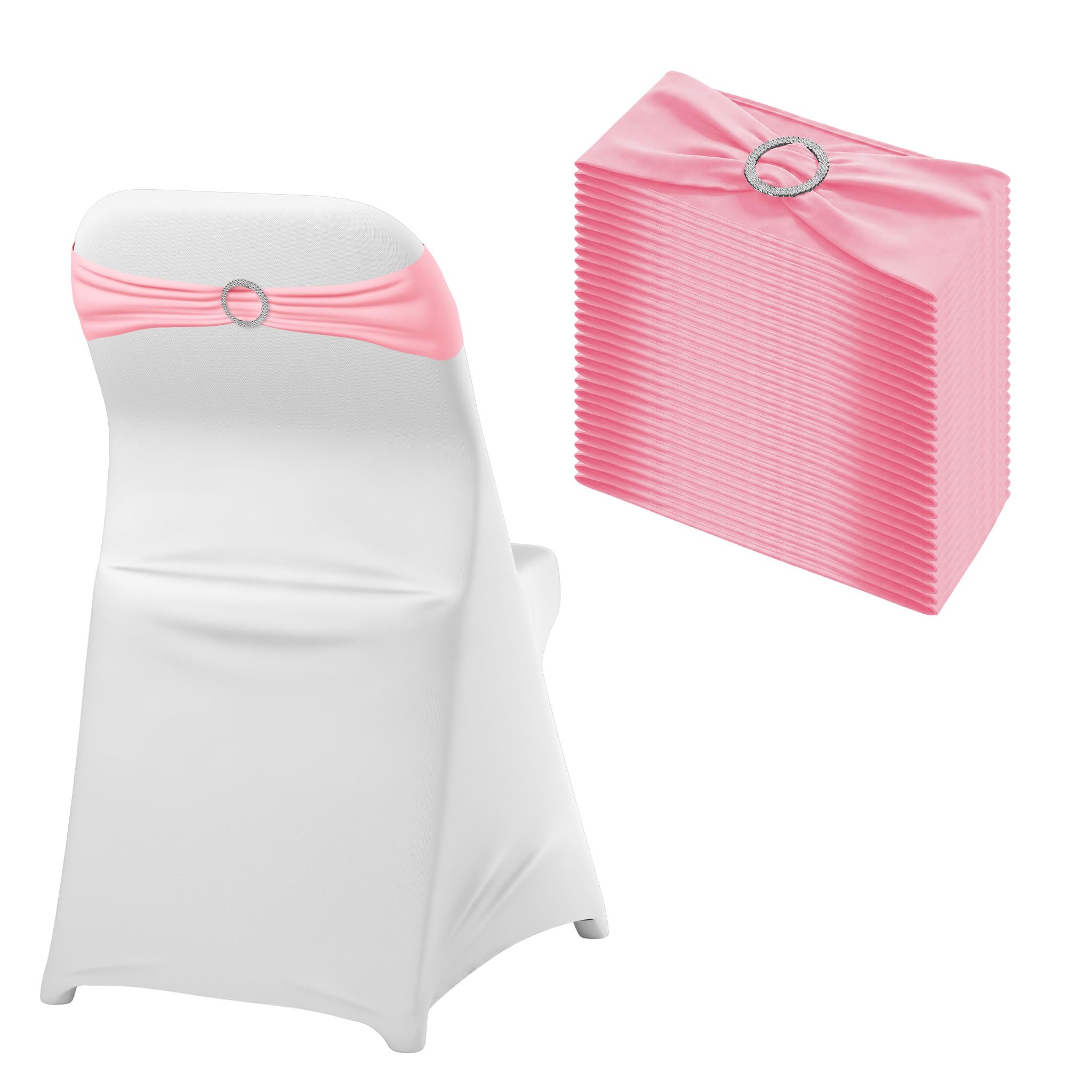 NAIZY 30 Stück Stuhlschleifen Stretch-Elastik Stuhlhussen mit Diamant Schnalle Polyester Stuhl Deko Hochzeit für Bankette, Geburtstage (Rosa)
