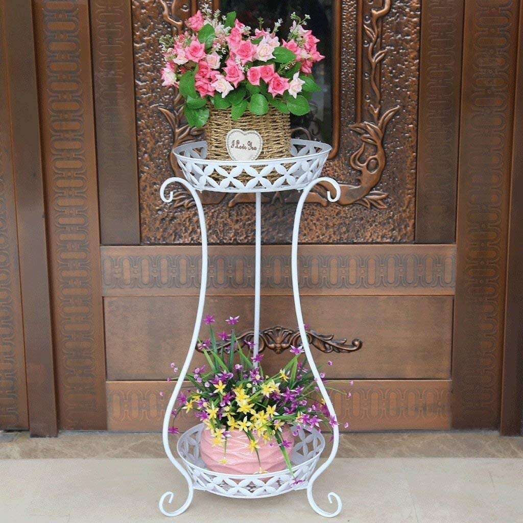 Vase en fer forgé blanc grand creux avec panier fleurs multicouche