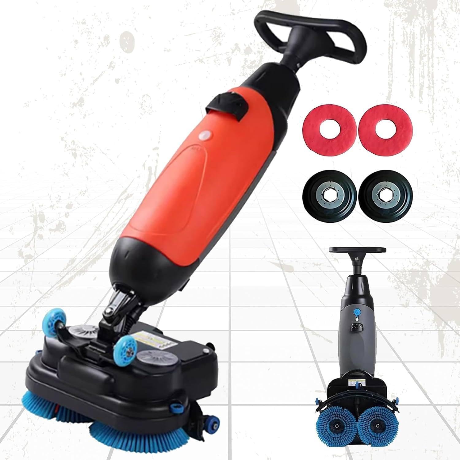 RoyceBee Floor Polisher Commercial, 17" Carpet Cleaning Machine, Floor Buffer Scrubber,240rpm, Coverage 13000 Sqft/H, Industrial Floor Cleaning with 3.17gal Tank and 2brush Heads Red