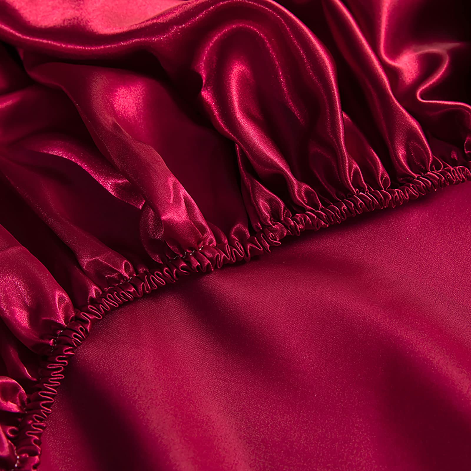 4 Pezzi Completo Lenzuolo Letto Una Piazza e Mezza, 1 x Lenzuola Sotto con Angoli Tinta Unita 160x200 cm con 1 x Lenzuolo Piatto e 2 x Federe, Biancheria da Letto in Raso, Rosso Borgogna