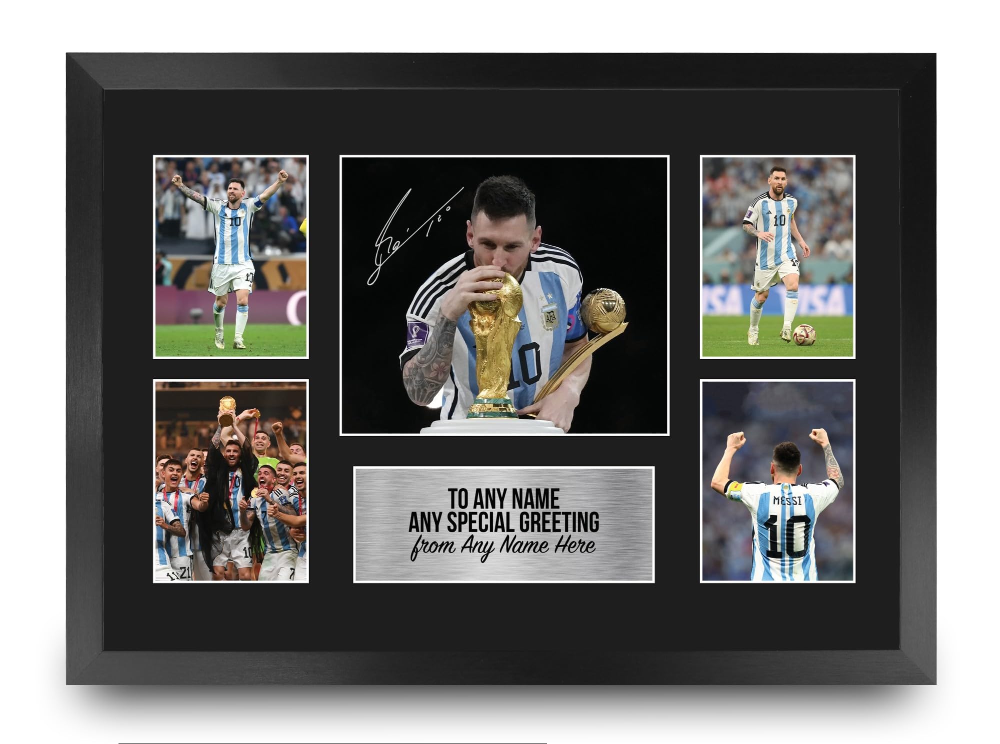 HWC Trading Lionel Messi Argentina Personalised Gift - Signed Autograph Picture, Framed A3 Football Photo Display with Custom Name Message for Birthday Christmas Wedding โ image 1