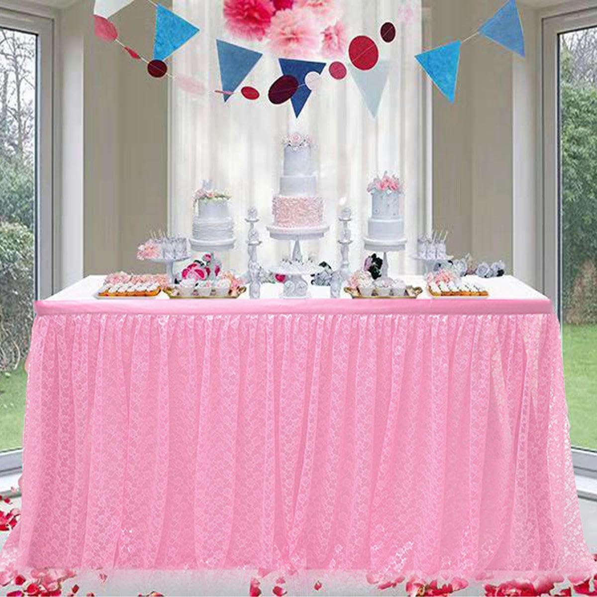 6-14FT*77 cm Tiulowa spódnica tutu pusta siatka puste kwiaty szyfonowa spódnica na stół na wesele baby shower plisowana spódnica na stół