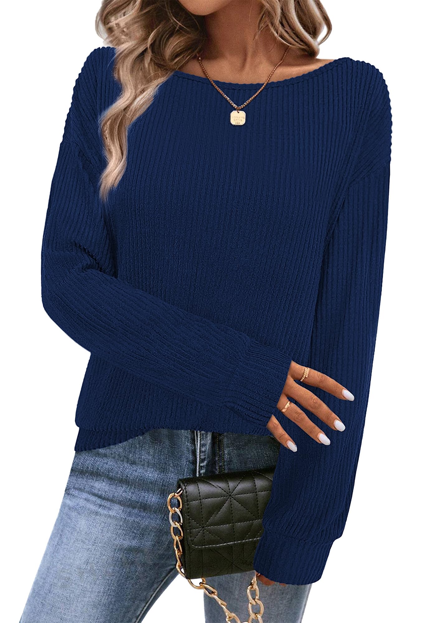 Sweaters for Women Casual Long Sleeve Fall Ladies Tunics Tops Boat Neck Dressy Pullover Blouses 2025 Fashion Clothing