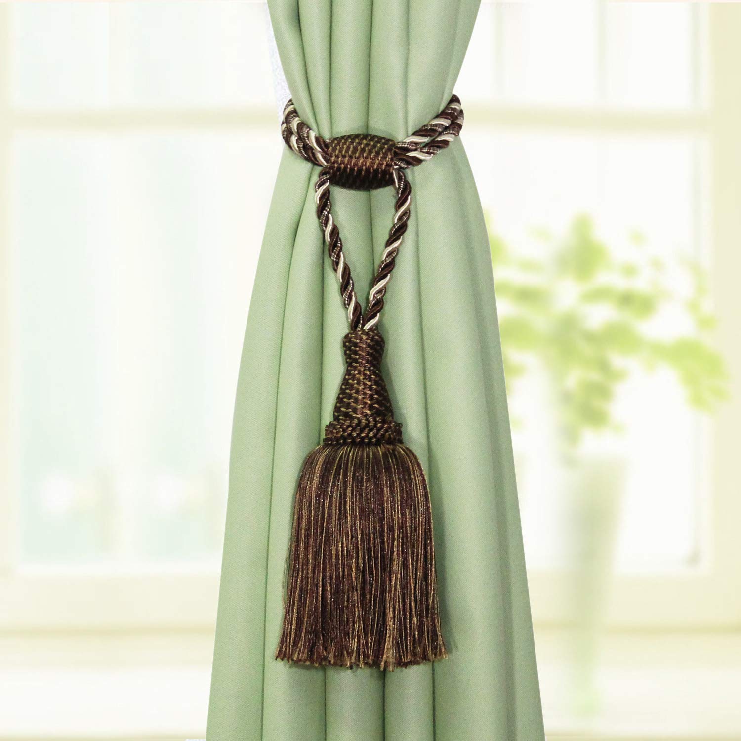Fermatende Fatti a Mano in Corda Intrecciata, Confezione da 4 fermatende a, Eleganti con Nappe for l'arredamento di casa e Ufficio(Dark Coffee)