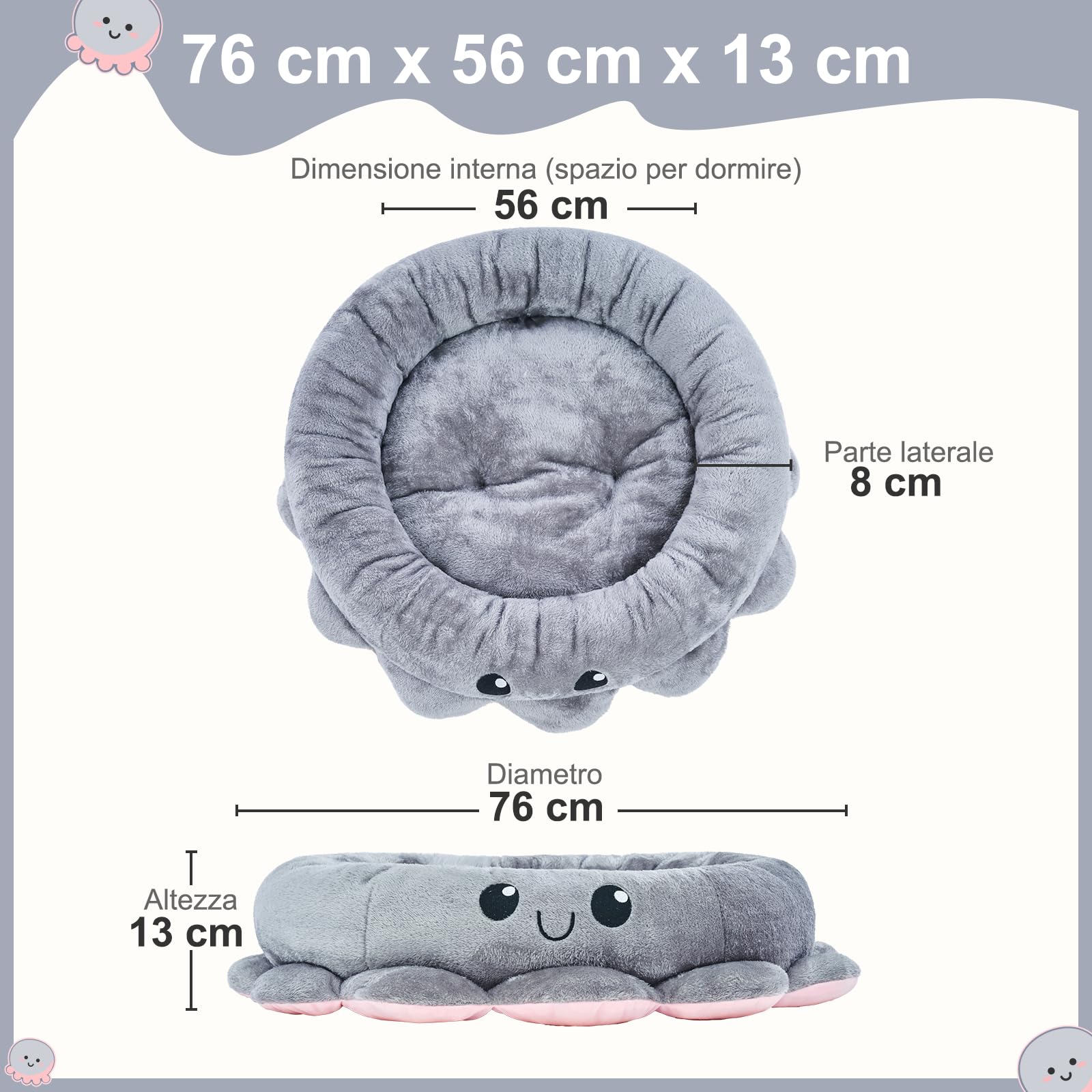 Jiupety Octopus Cuccia per cani, grigio, L