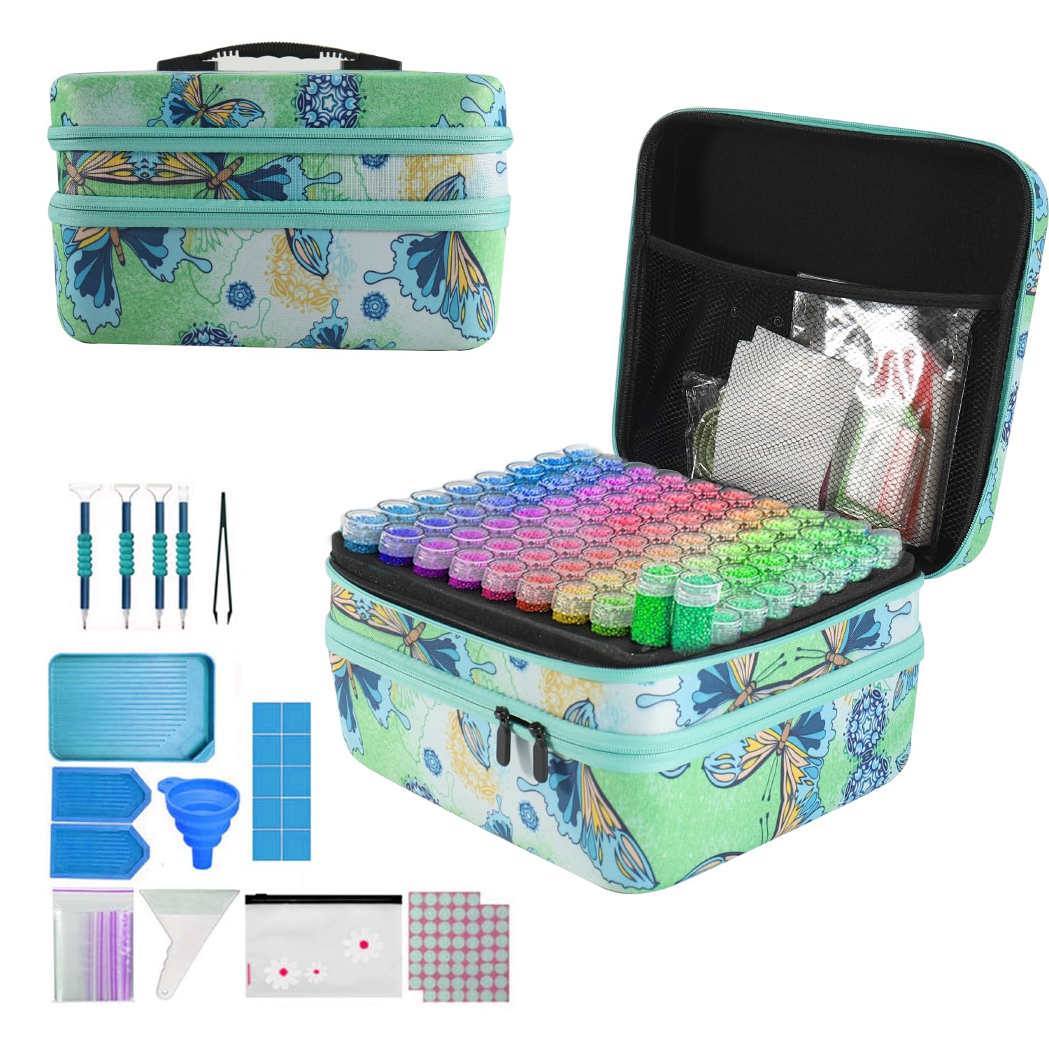 NEWFUN Rangement Diamond Painting, Diamond Painting Boîte de Rangement, 240 Pièces Diamond Painting Boîtes d'accessoires avec Valise Entonnoir