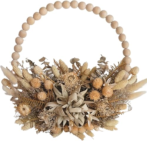 16 Inches idyllic Wood Bead Air Pineapple Wreaths for Front Door, Farmhouse Fall