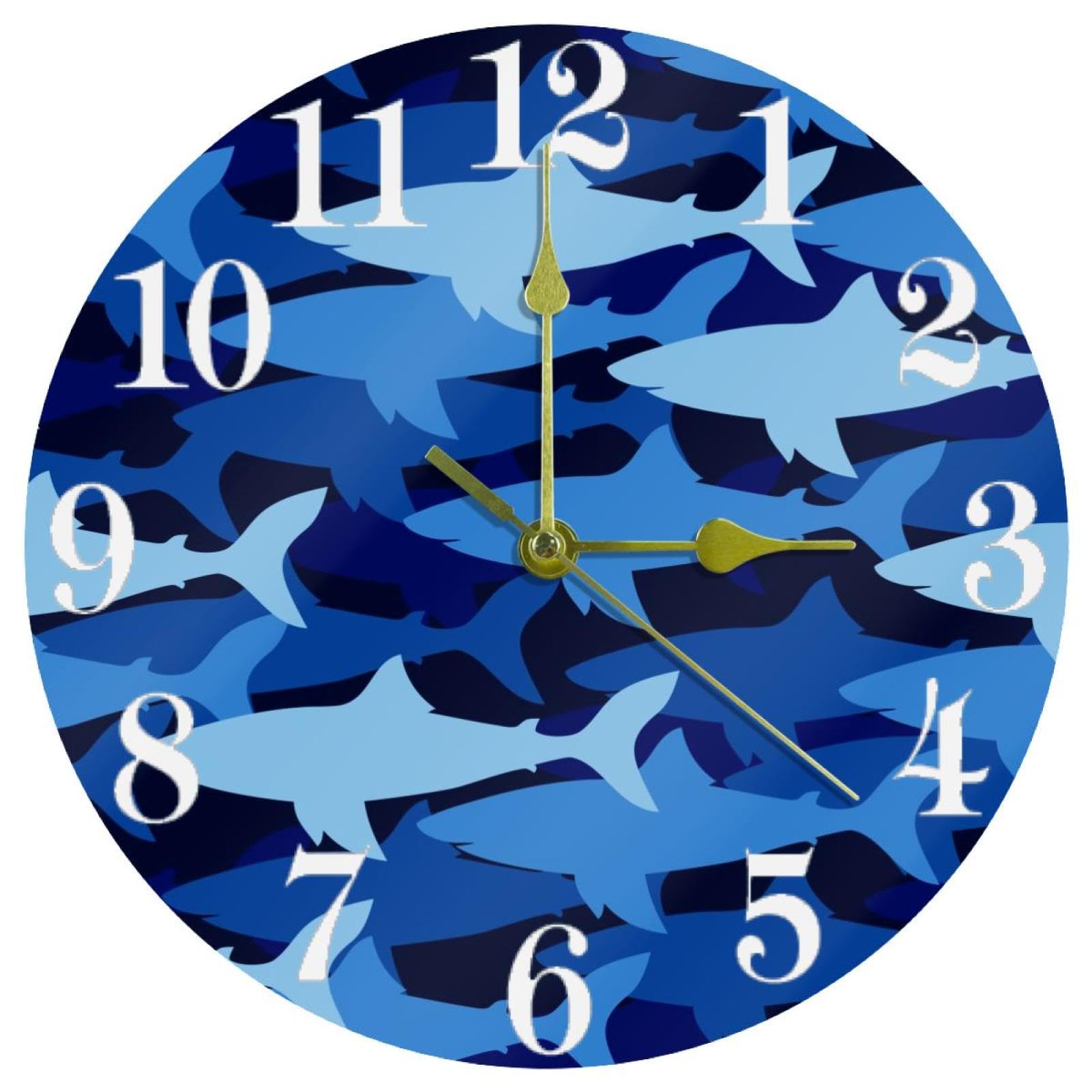 Horloge murale requin bleu à quartz avec grand cadran lisible fonctionnant à piles