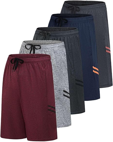 Real Essentials Men’s 5 Pack: 9" Dry-Fit Shorts – Athletic Gym, Workout, Basketball, Running, Casual Lounge Active Pockets