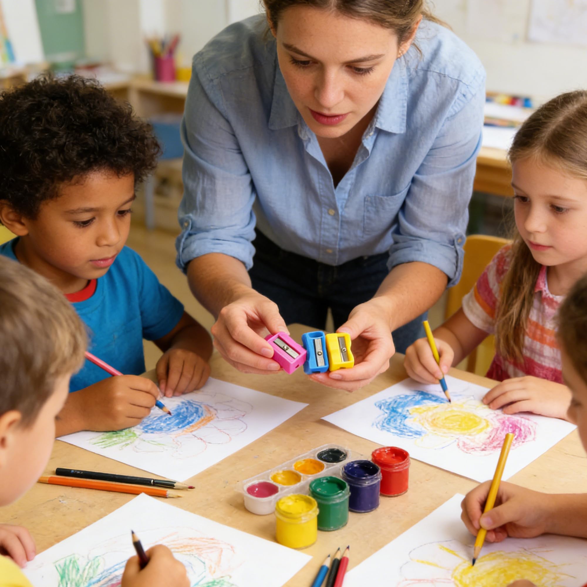48 pezzi Temperamatite, Temperamatite palmare in plastica con foro singolo per uso ufficio scolastico, 4 colori