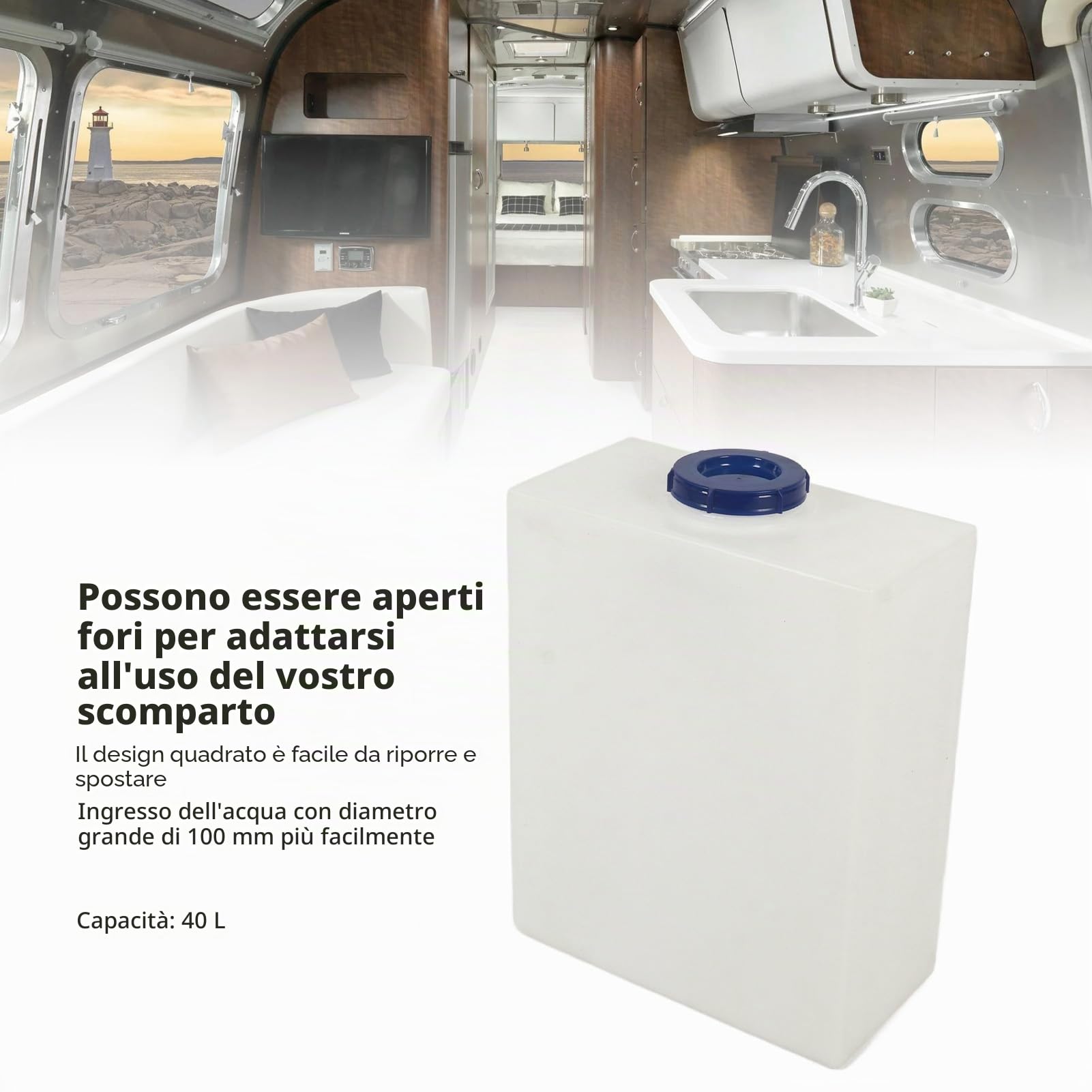 Serbatoio Acqua per, Serbatoi Acqua Dolce per 19,7 X 15,7 X 7,9 Pollici Serbatoio Acqua Dolce per LLDPE 10 Galloni per Yacht con Rimorchio