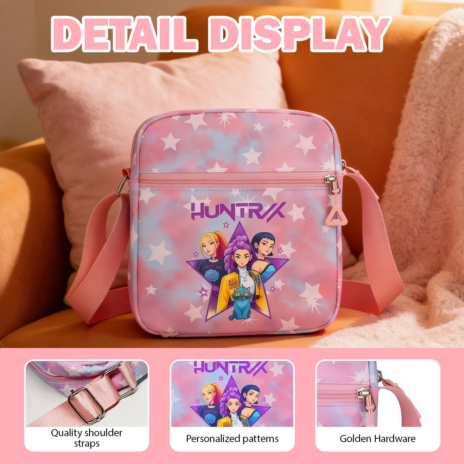 For Demon Hunters mini crossbody bag, For Korean idol,also a shoulder bag, features a cartoon pattern design. (Purple) — view 6