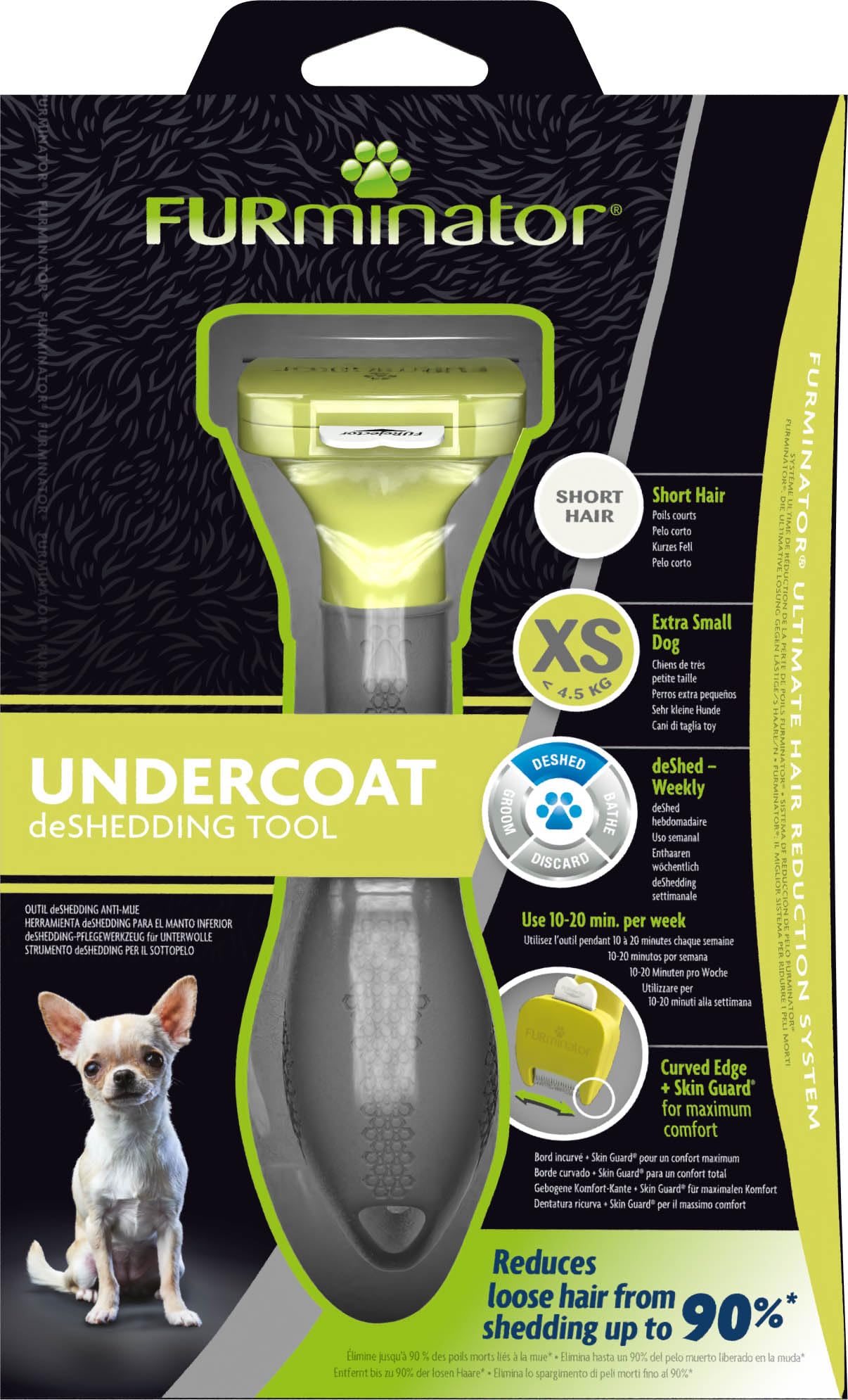 FURminator deShedding-Tool Hund Größe XS Kurzhaar - Hundebürste für sehr kleine Hunde zur Entfernung der Unterwolle - Verbessertes Design