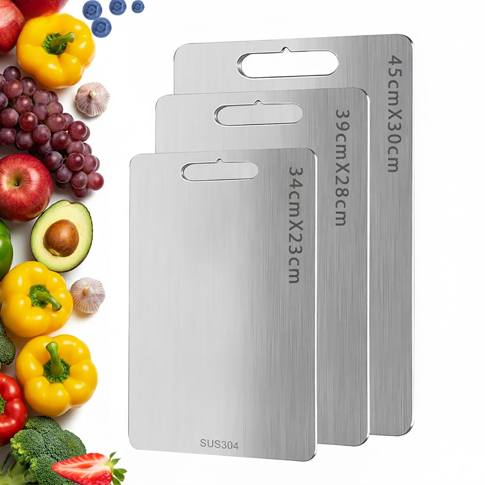 1-Piece Stainless Steel Chopping Board, Professional-Grade Metal Cutting Board for Kitchen, Dishwasher Safe Non-Toxic Food Prep Surface with Hanging Hole (13.4" x 9" / 34 x 23 cm)