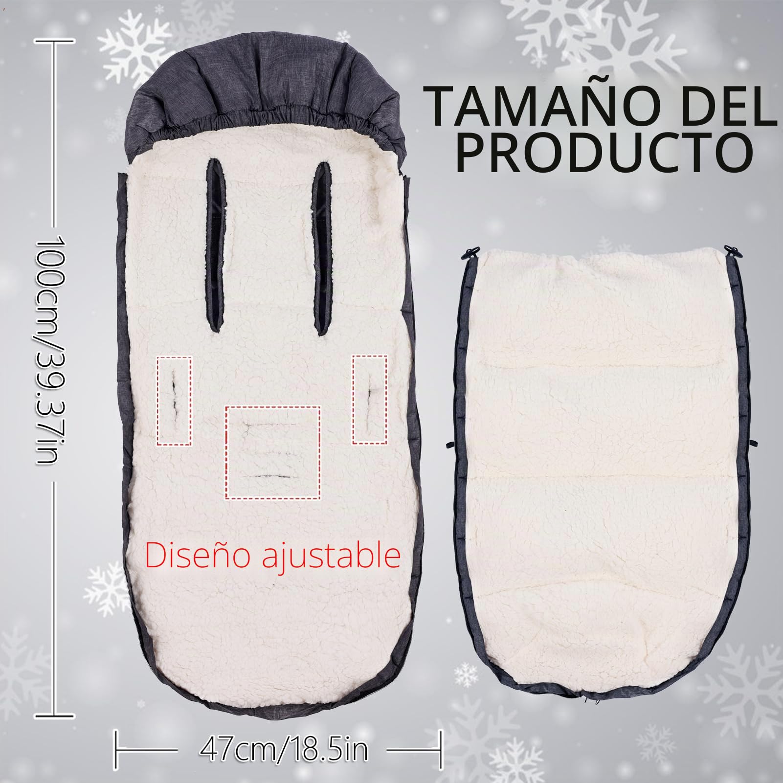Saco Silla Paseo Universal Invierno, Doble Espesamiento, Gris