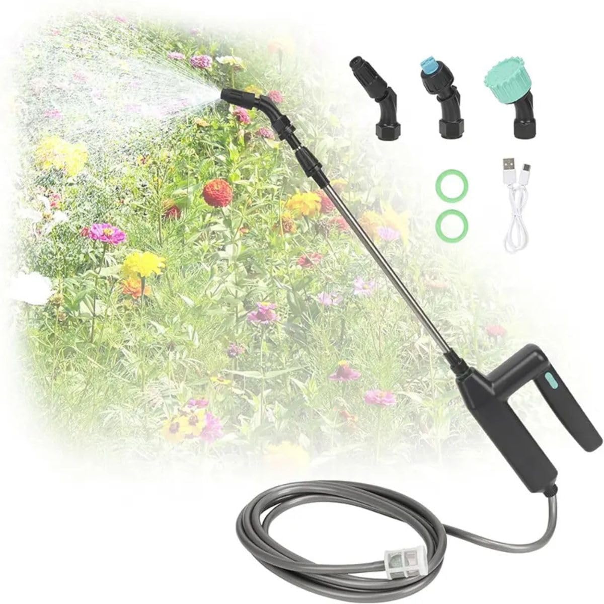 JERN Cordless Garden Sprayer, 5m Hose, 80-Min Battery Life, USB Rechargeable, Telescopic Lance, 3 Nozzles-image-15
