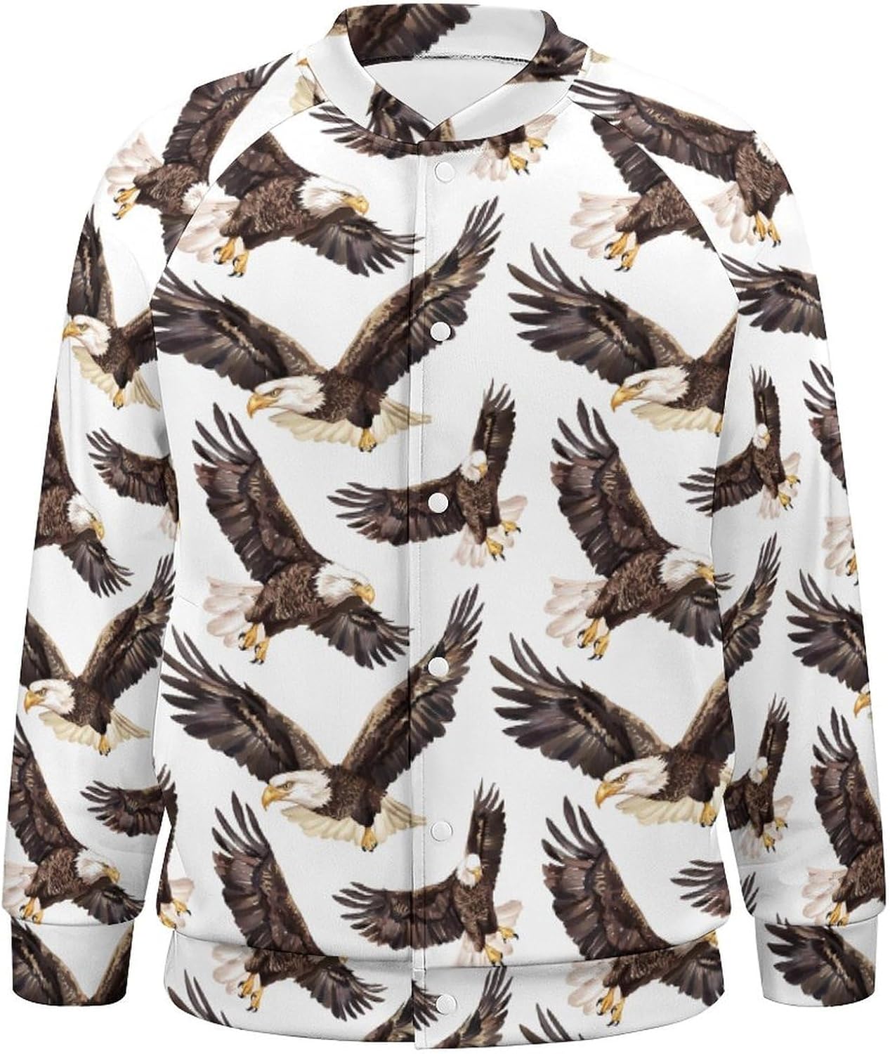 Flying Eagle Novelty Men's Baseball Jackets Causal Sweatshirt Button Top Long Sleeve Coat
